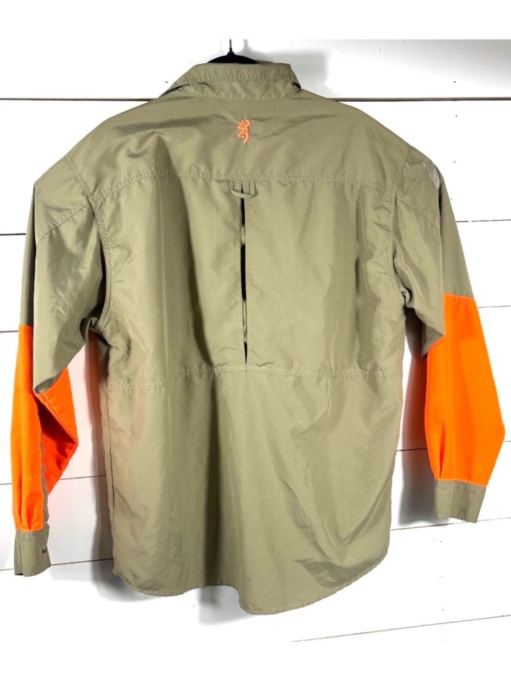 Browning Mens Hunting Shirt Medium Olive & Blaze Orange Quilted Overlay Polyeste - Picture 6 of 8